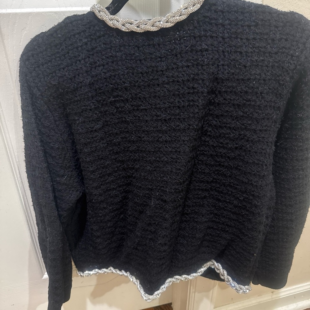 Alice + Olivia black open front cardigan with silver braided crystals. NEW! - Picture 11 of 11